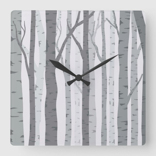 Birch Tree Wall Clock Quadratische Wanduhr (Vorderseite)
