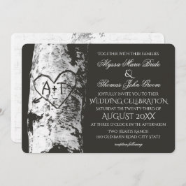 Birch Tree Wedding mit Carved Heart Inititials Einladung