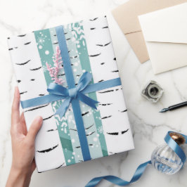 Birch Tree White Barke auf Blue Winter Geschenkpapier