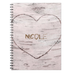 Birch Tree Wood & Heart Rustikal Personalisiert Notizblock