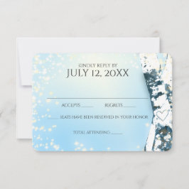 Birch Trees and Sparkle Sky Blue Wedding RSVP Karte