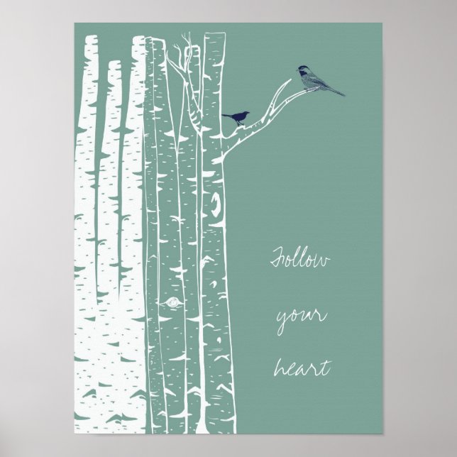 Birch Trees Bird Sage Poster (Vorne)
