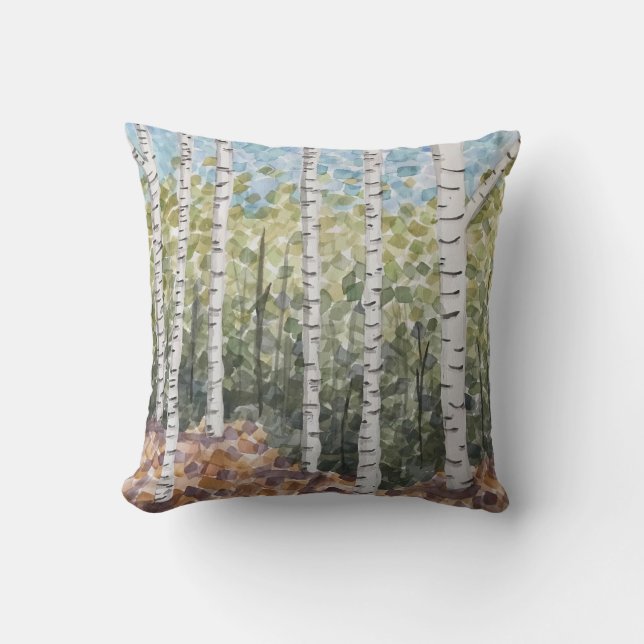 Birch Trees Cotton Pillow Kissen (Vorderseite)