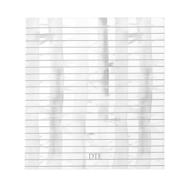 Birch Trees Grey Lined Monogram Personalisiert Notizblock (Vorderseite)
