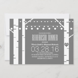 Birch Trees Heart & String Lights Probe Dinner Einladung