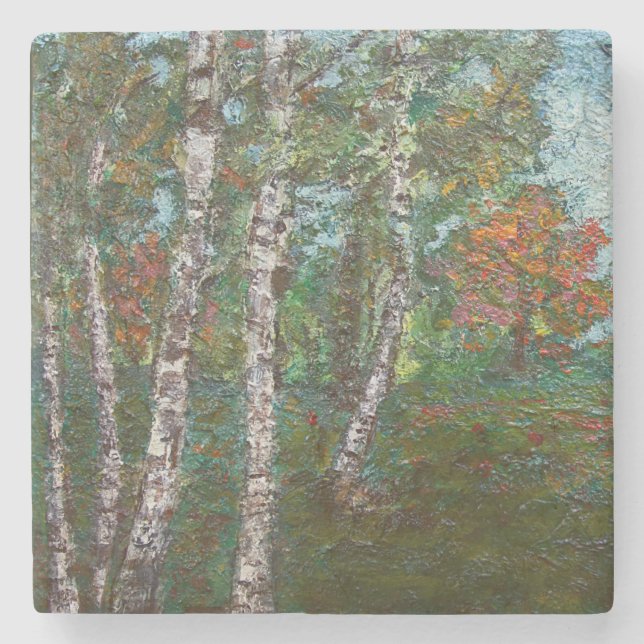 Birch Trees in einem rumänischen Wald (von Kimon L Steinuntersetzer (Vorderseite)