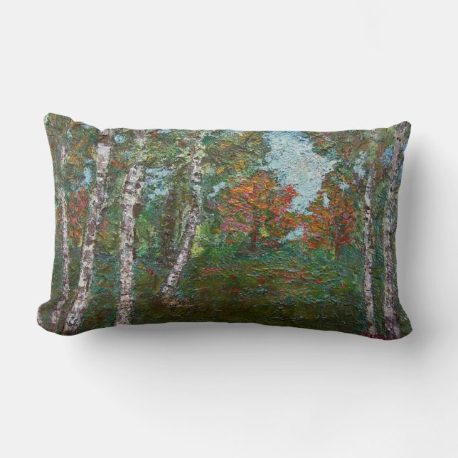 Birch Trees in einem Wald (von Kimon Loghi) Lendenkissen (Vorderseite)