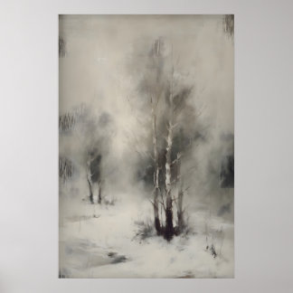 Birch Trees In Snow, Gothic Forest Landscape Wall  Poster