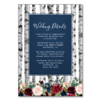 Birch Trees Navy Burgundy Wedding Insert Cards