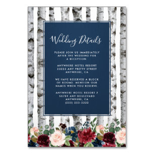 Birch Trees Navy Burgundy Wedding Insert Cards Tischnummer