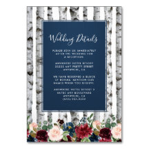 Birch Trees Navy Burgundy Wedding Insert Cards
