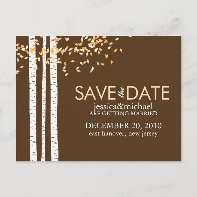 Birch Trees Save the Date Hochzeit Ankündigungspostkarte (Vorderseite)
