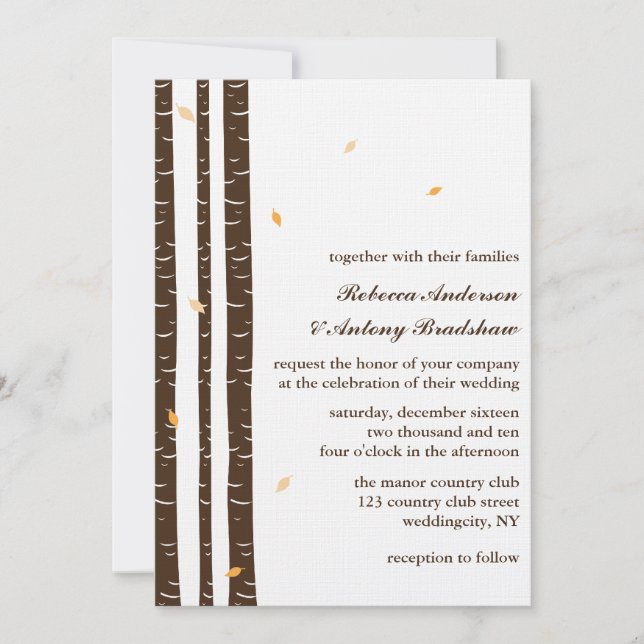 Birch Trees Wedding Einladungen (Vorderseite)