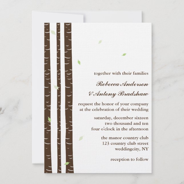 Birch Trees Wedding Einladungen (Vorderseite)