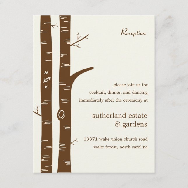 Birch Trees Wedding Reception Card - Mandeln Begleitkarte (Vorderseite)