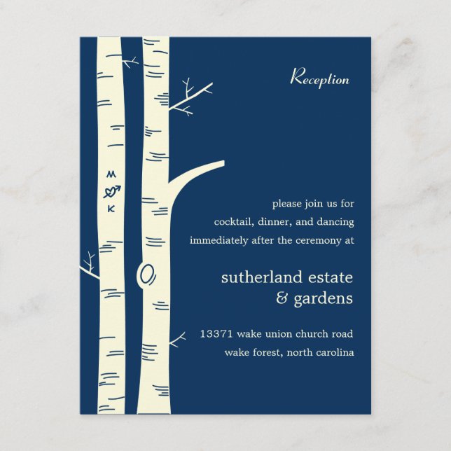 Birch Trees Wedding Reception Card - Navy Begleitkarte (Vorderseite)