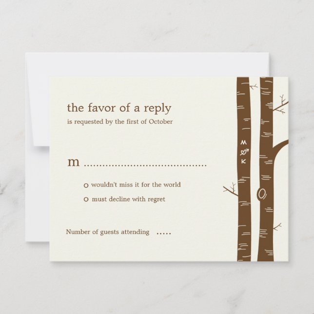 Birch Trees Wedding RSVP Card - Mandeln Karte (Vorderseite)