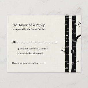Birch Trees Wedding RSVP Card - Schwarz Karte