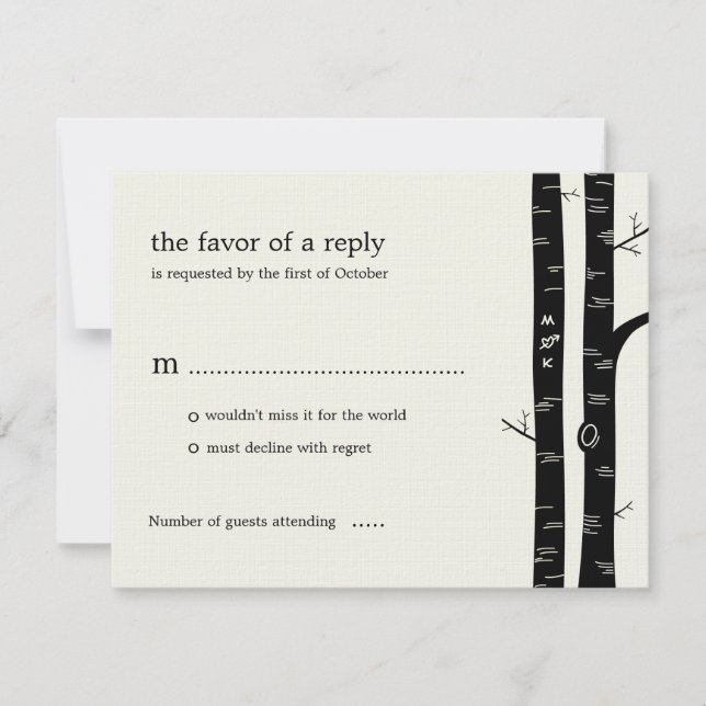 Birch Trees Wedding RSVP Card - Schwarz Karte (Vorderseite)