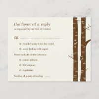Birch Trees Wedding RSVP Card with entrée - Almond