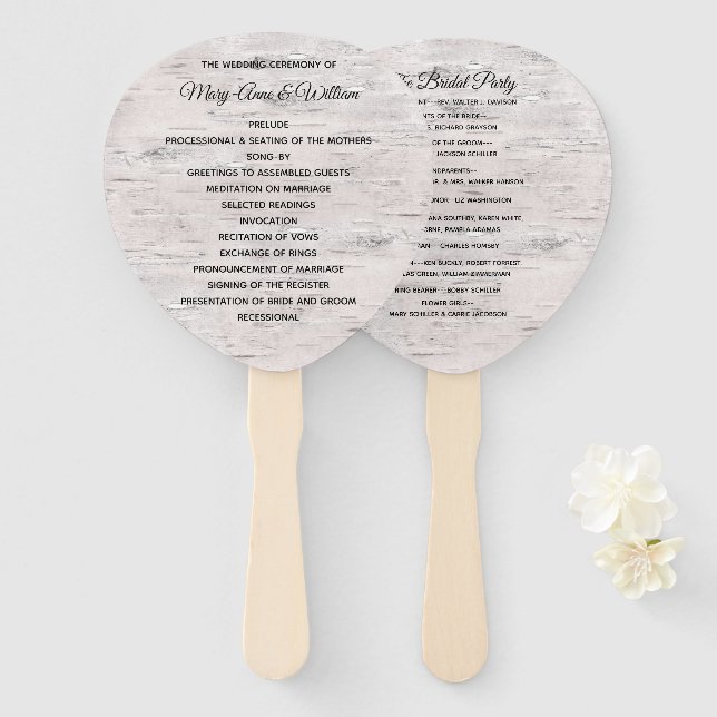 Birch Wood Bark Print 2 Wedding Program Fan Fächer (Vorne und Hinten)