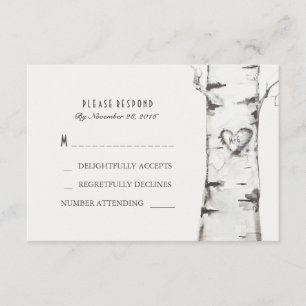 Birch Wood Heart Rustic Wedding RSVP Cards Karte