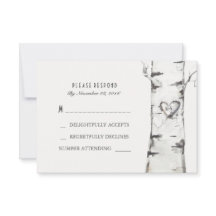 Birch Wood Heart Rustic Wedding RSVP Cards