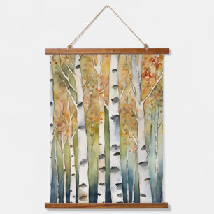 Birch Wood Trees Herbst Erntedank Orange Wandteppich Mit Holzrahmen