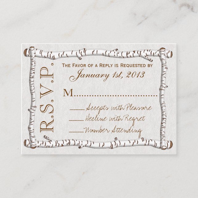 Birch Woods Rustic RSVP Cards (pk 100) Begleitkarte (Vorderseite)