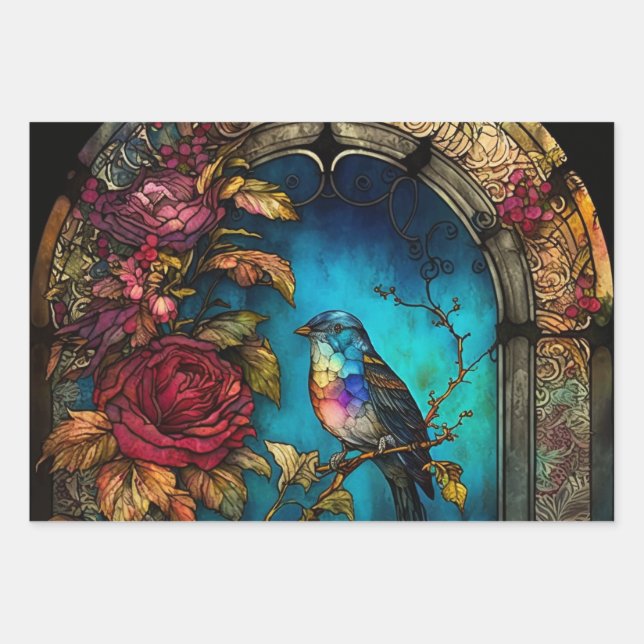 Bird Alcohol Ink Jewel Tones Geschenkpapier Set (Vorderseite)