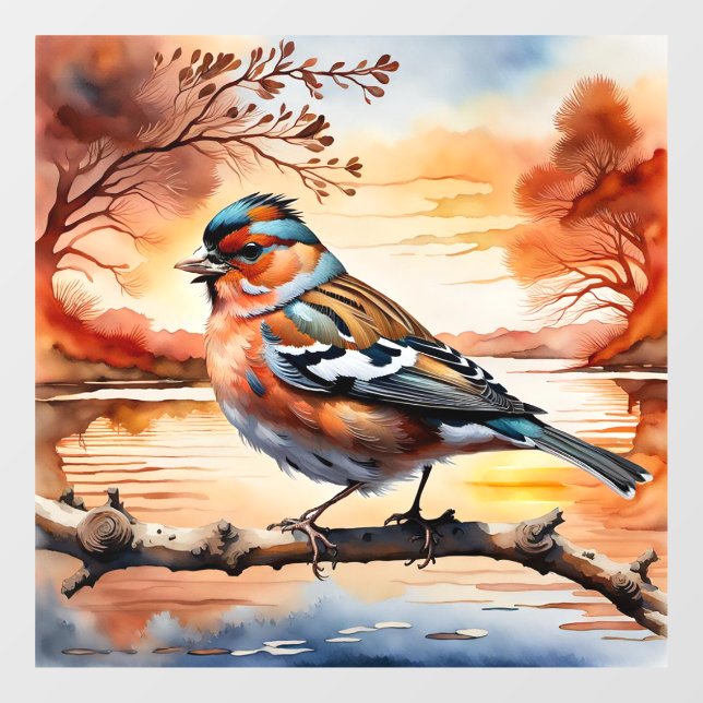 Bird and autumn landscape window cling art print  fensteraufkleber (Blatt)
