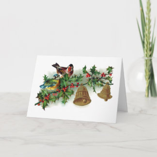 Bird and Bells on Berry Limb Christmas Card Feiertagskarte
