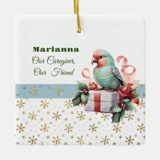 Bird and Gifts Blue Caregiver Square Keramikornament (Vorderseite)