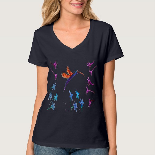 Bird Art Floral Hummingbird T-Shirt (Vorderseite)