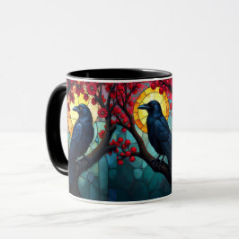 Bird Art gesteinigtes Glas Ravens Crows Tasse