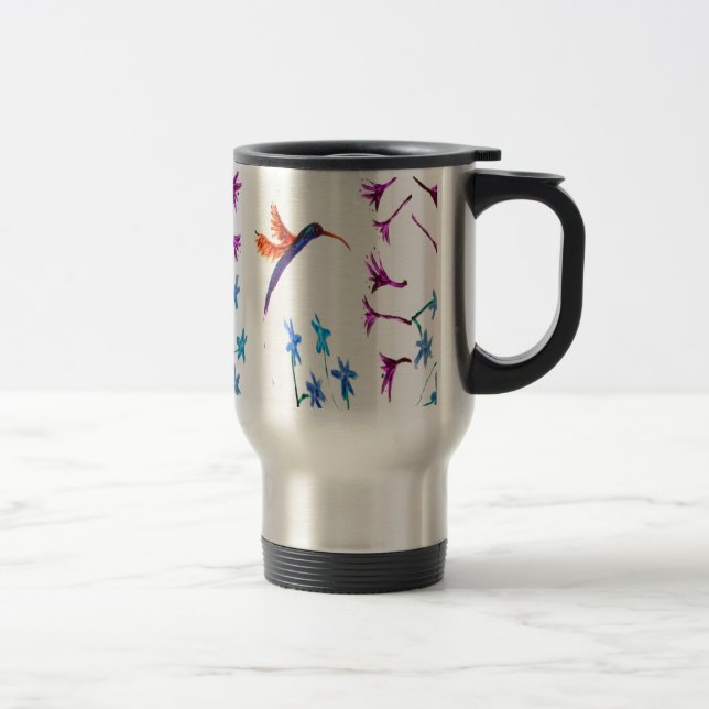 Bird Art Hummingbird Blume Reisebecher (Rechts)