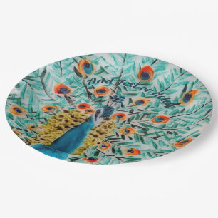 Bird Art Pfau Peacock Pappteller
