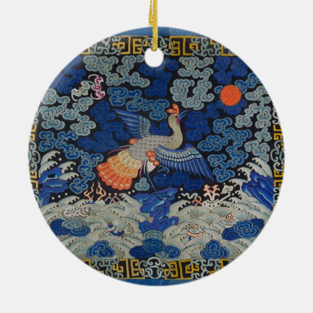 Bird Artwork Crested Chinese Stickerei Kunstwerk Keramik Ornament (Hinten)