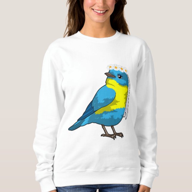Bird as Bride with Wreath of Blume Sweatshirt (Vorderseite)