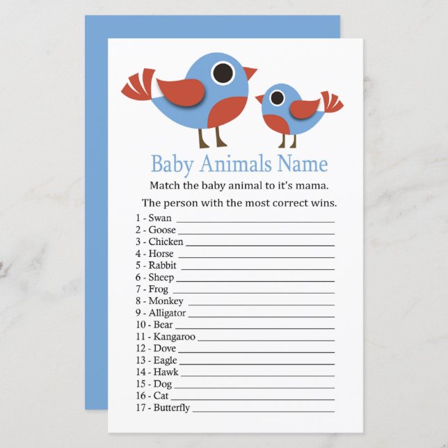 Bird Baby Animals Name Game (Vorne/Hinten)