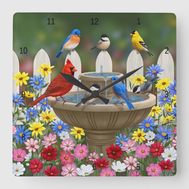 Bird Bath Quadratische Wanduhr (Vorderseite)