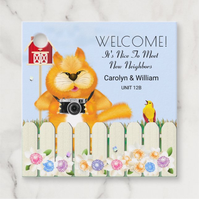 Bird begrüßt Katze in der Nachbarschaft | Neue Nac Geschenkanhänger (Vorderseite)