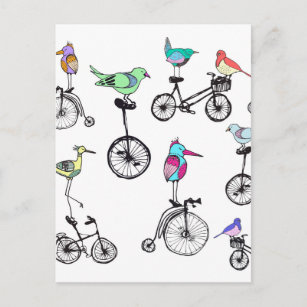 Bird Bike Illustration Postkarte