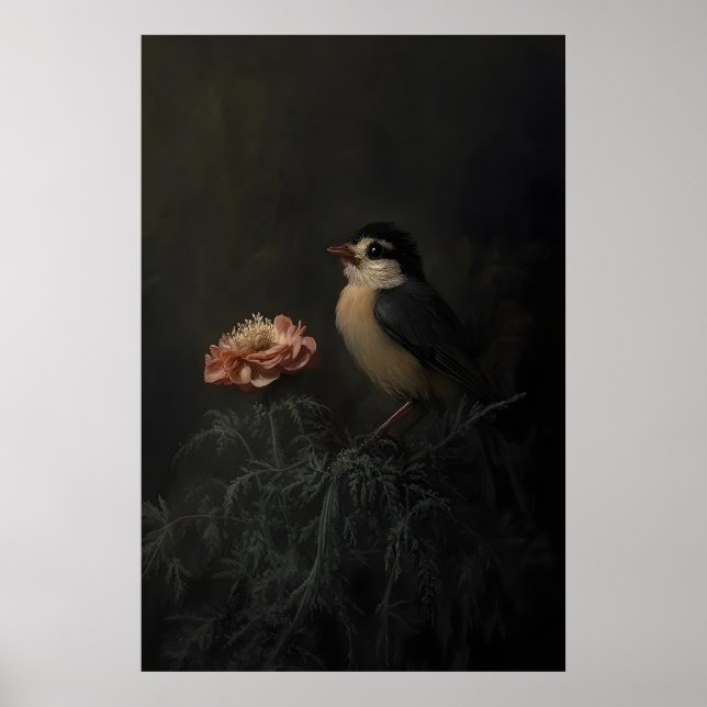 Bird & Bloom Dark Academia Botanische Kunst, Vinta Poster (Vorne)
