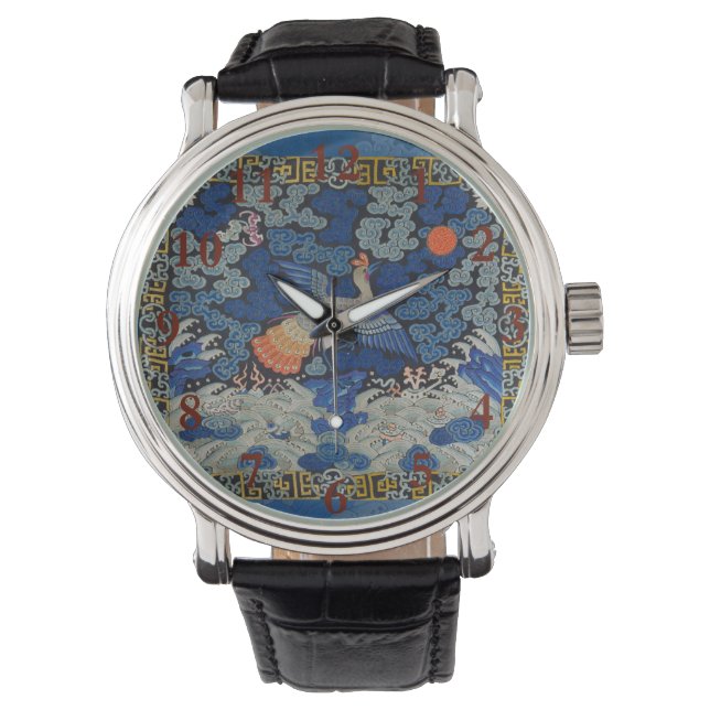 Bird Blue Chinesisch Stickerei Vintag Armbanduhr (Vorderseite)