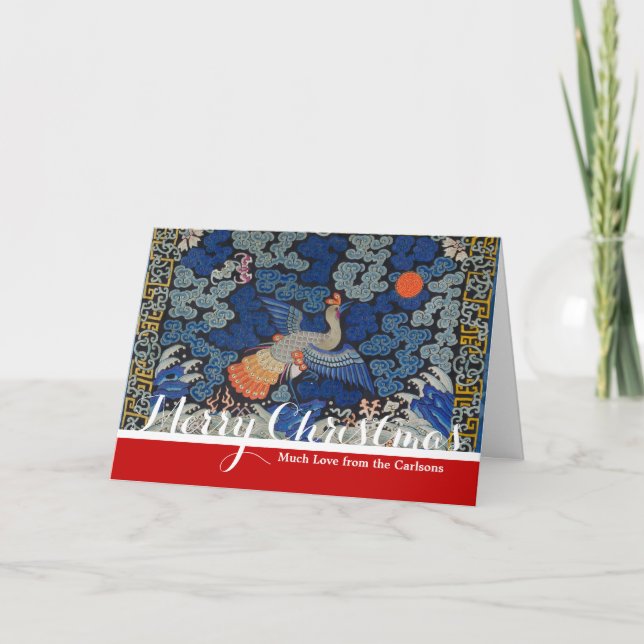 Bird Blue Chinesisch Stickerei Vintag Feiertagskarte (Vorderseite)