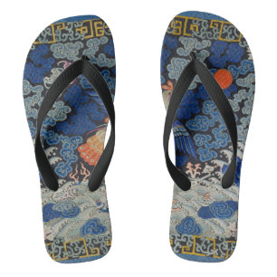 Bird Blue Chinesisch Stickerei Vintag Flip Flops