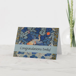 Bird Blue Chinesisch Stickerei Vintag Karte