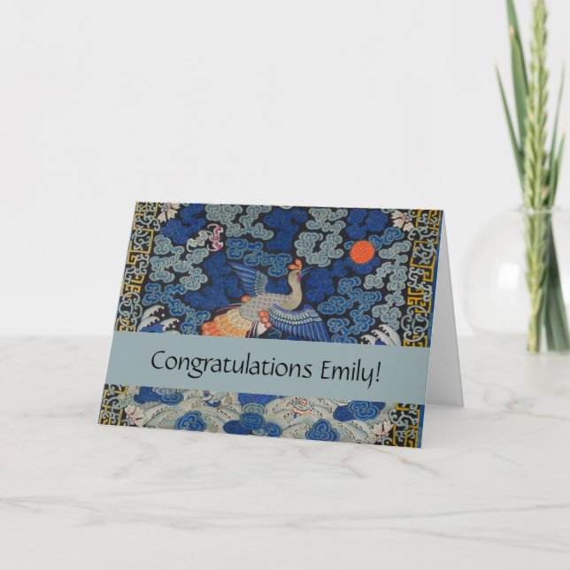 Bird Blue Chinesisch Stickerei Vintag Karte (Vorderseite)
