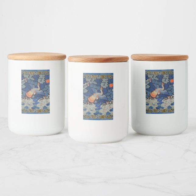 Bird Blue Chinesisch Stickerei Vintag Lebensmitteletikett (Flaschen)